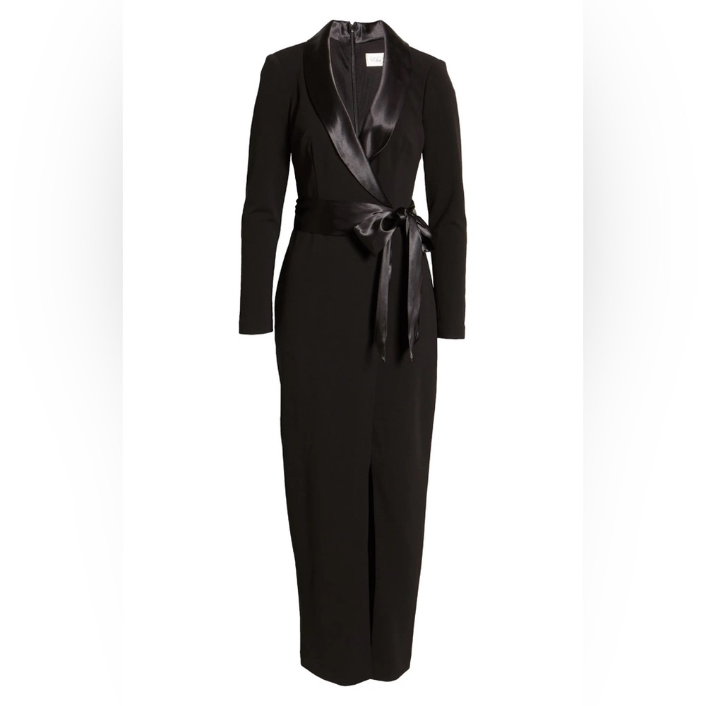 NORDSTROM BLACK LONG SLEEVE TUXEDO GOWN